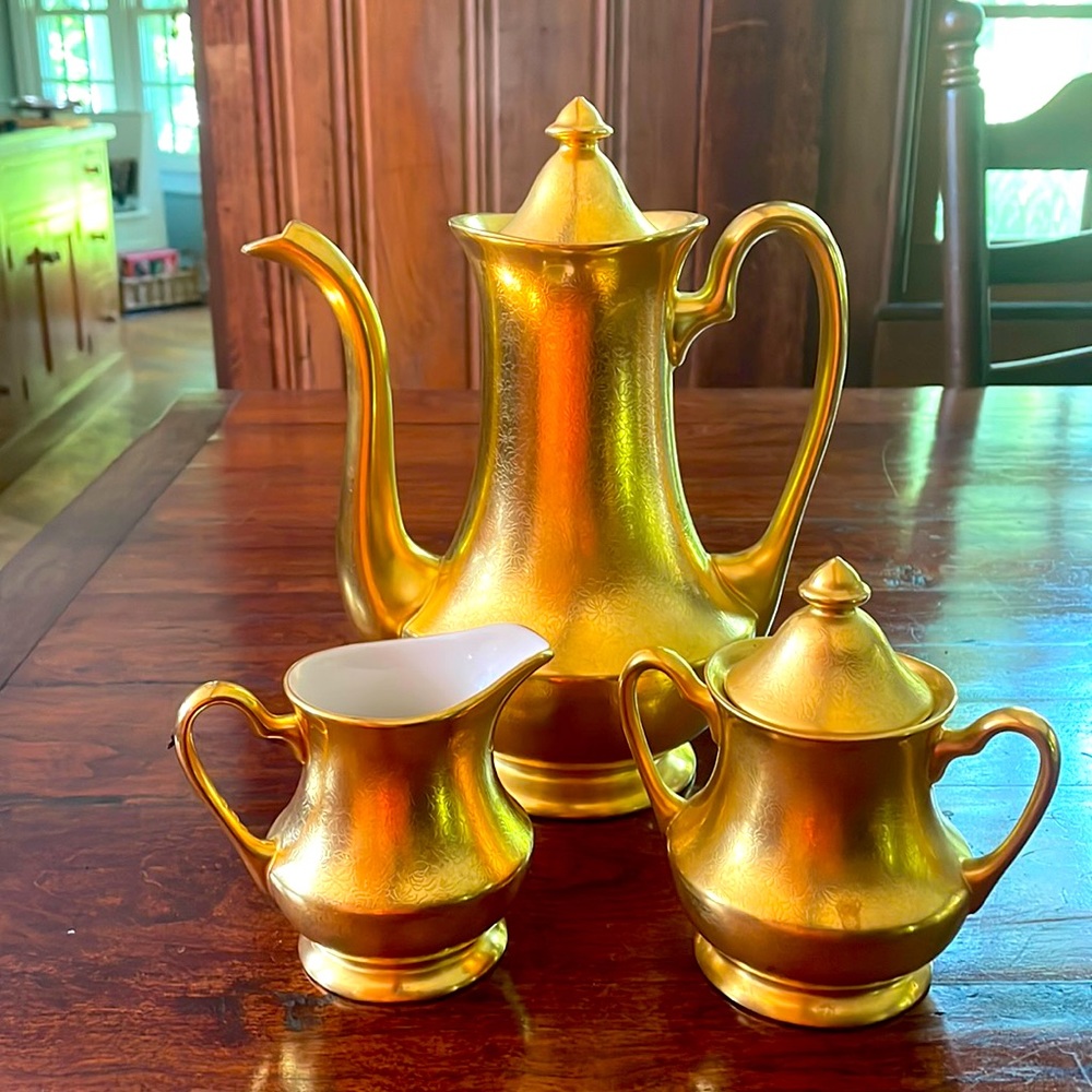 Vintage Pickard Rose and Daisy 24k encrusted coffee set.